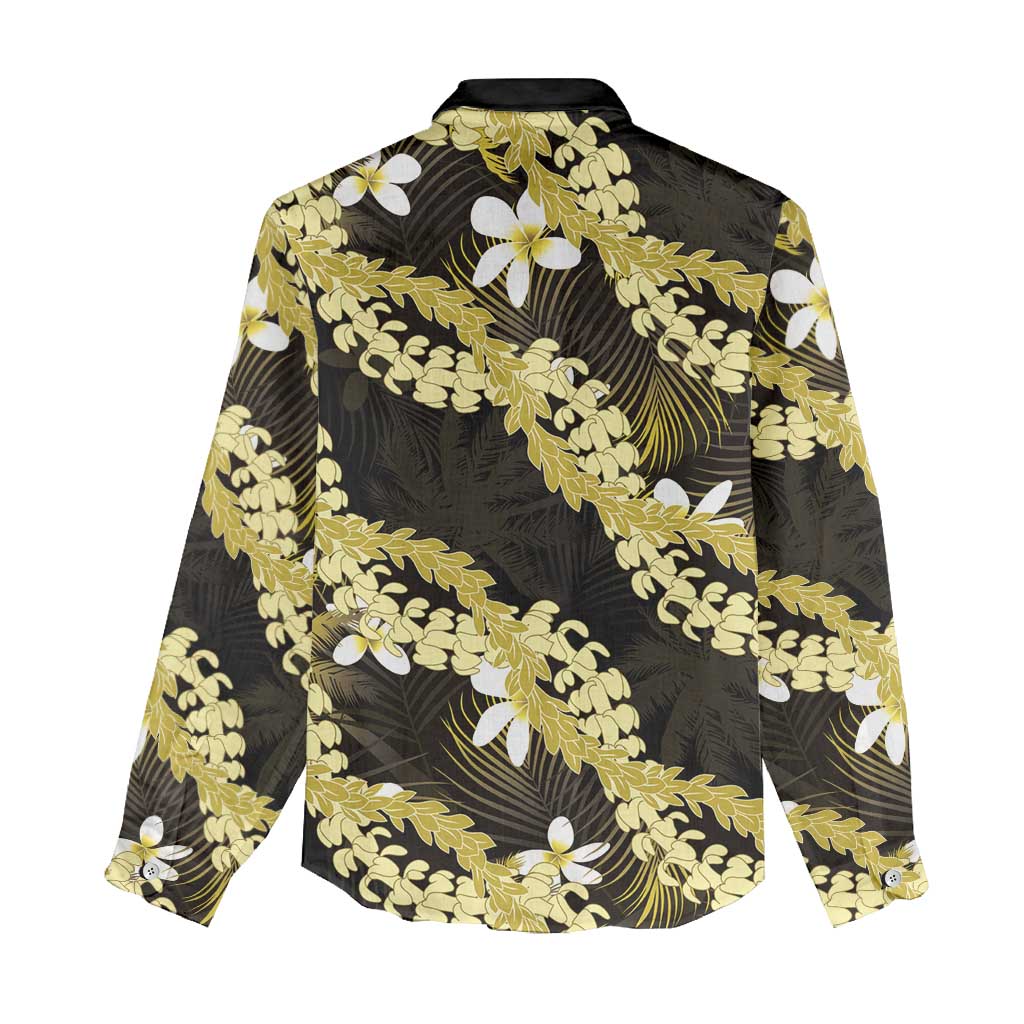 Puakenikeni Maile Lei Women Casual Shirt Frangipani Yellow Tropical Leaves LT01 - Polynesian Pride
