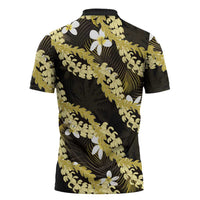 Puakenikeni Maile Lei Zipper Polo Shirt Frangipani Yellow Tropical Leaves