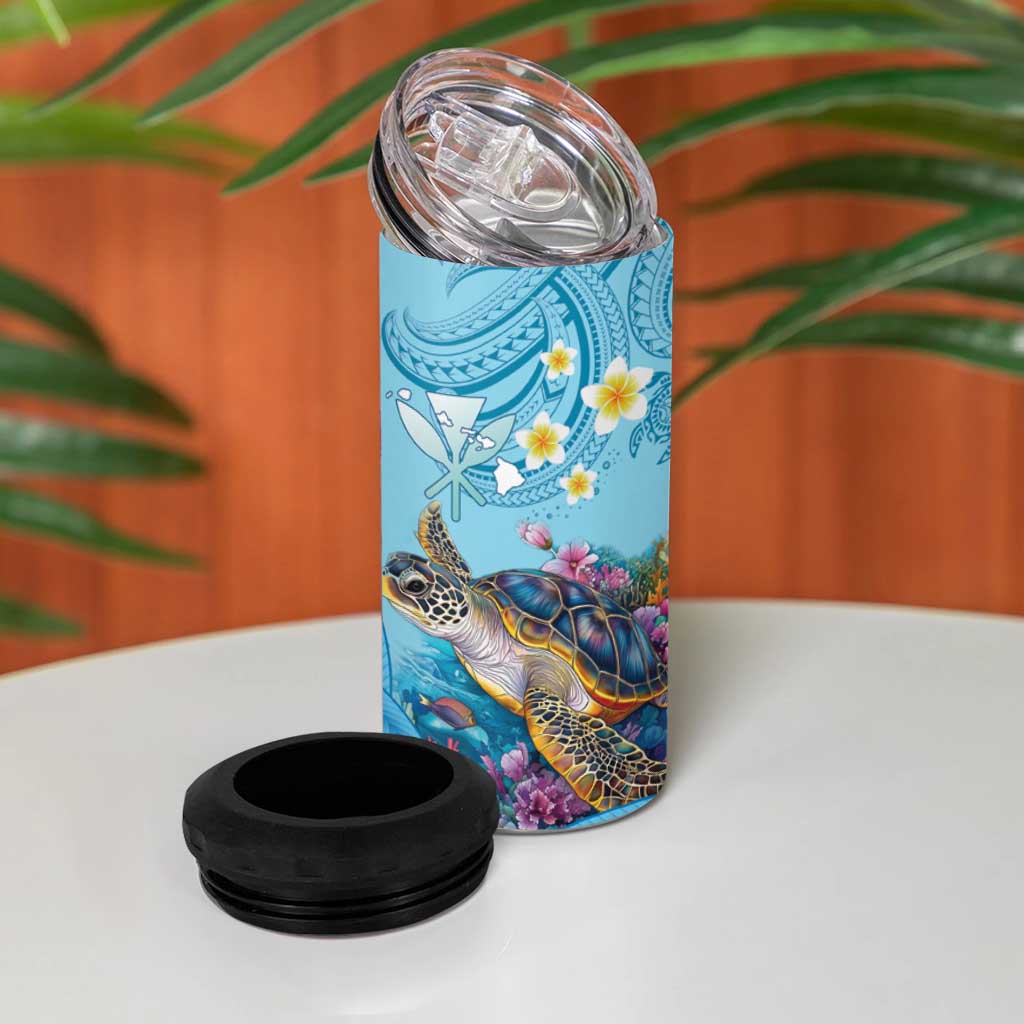 Personalized Hawaii Sea Turtle 4 in 1 Can Cooler Tumbler Hawaii Map Ocean Vibes