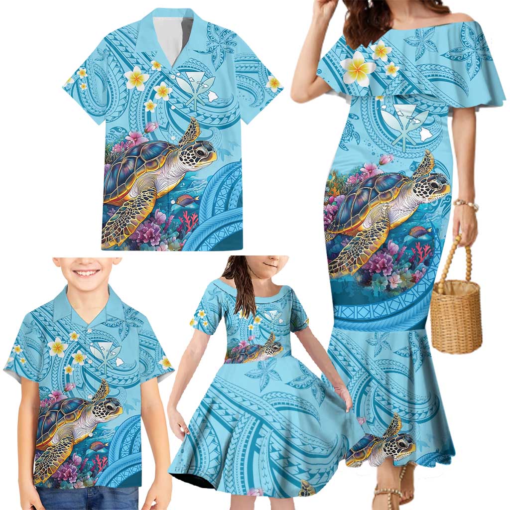 Personalized Hawaii Sea Turtle Family Matching Mermaid Dress and Hawaiian Shirt Hawaii Map Ocean Vibes