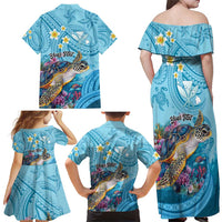 Personalized Hawaii Sea Turtle Family Matching Off Shoulder Maxi Dress and Hawaiian Shirt Hawaii Map Ocean Vibes
