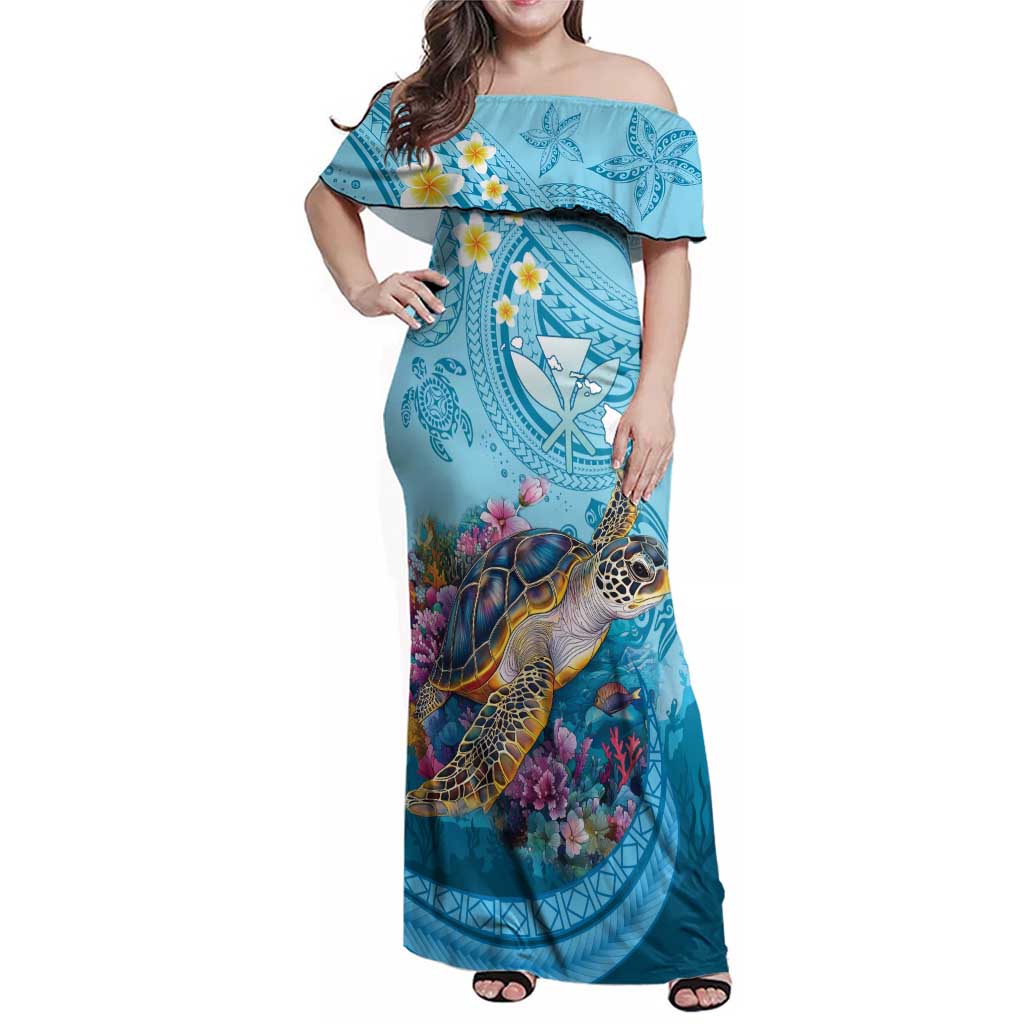 Personalized Hawaii Sea Turtle Family Matching Off Shoulder Maxi Dress and Hawaiian Shirt Hawaii Map Ocean Vibes