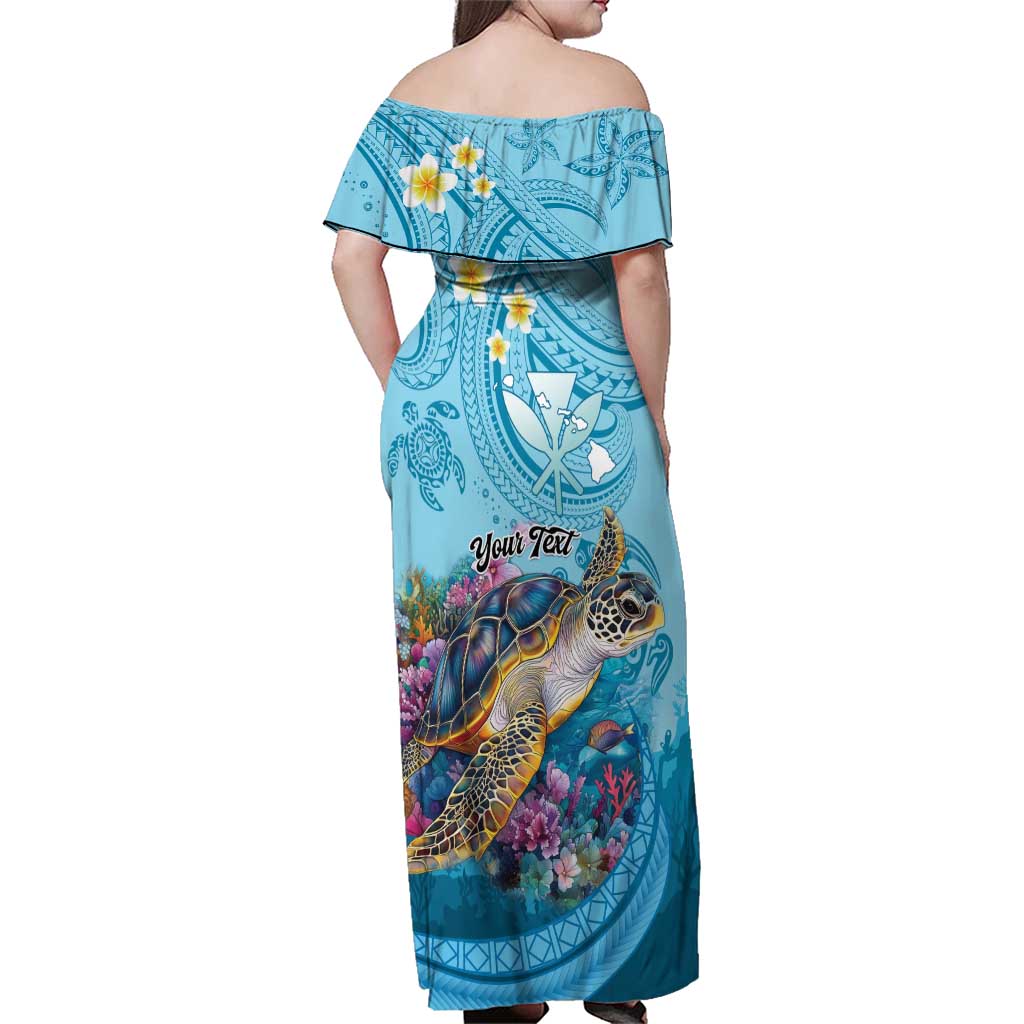 Personalized Hawaii Sea Turtle Family Matching Off Shoulder Maxi Dress and Hawaiian Shirt Hawaii Map Ocean Vibes