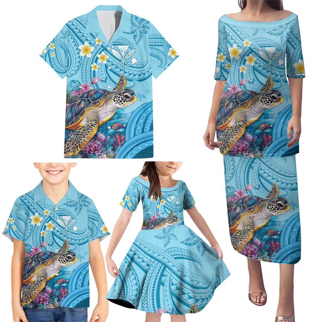 Personalized Hawaii Sea Turtle Family Matching Puletasi and Hawaiian Shirt Hawaii Map Ocean Vibes