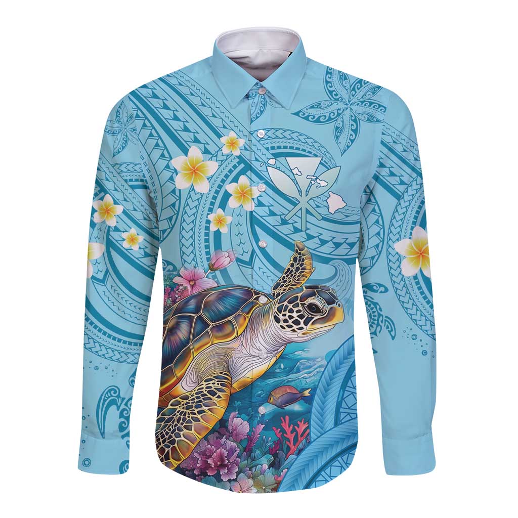 Personalized Hawaii Sea Turtle Long Sleeve Button Shirt Hawaii Map Ocean Vibes