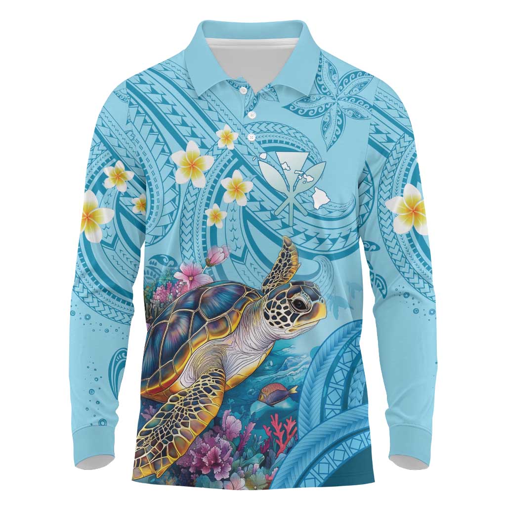 Personalized Hawaii Sea Turtle Long Sleeve Polo Shirt Hawaii Map Ocean Vibes