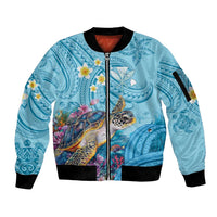 Personalized Hawaii Sea Turtle Sleeve Zip Bomber Jacket Hawaii Map Ocean Vibes