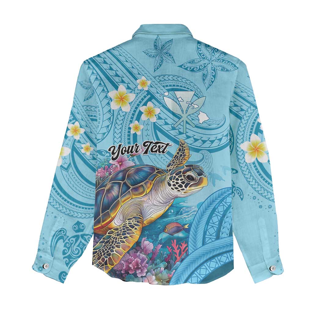 Personalized Hawaii Sea Turtle Women Casual Shirt Hawaii Map Ocean Vibes