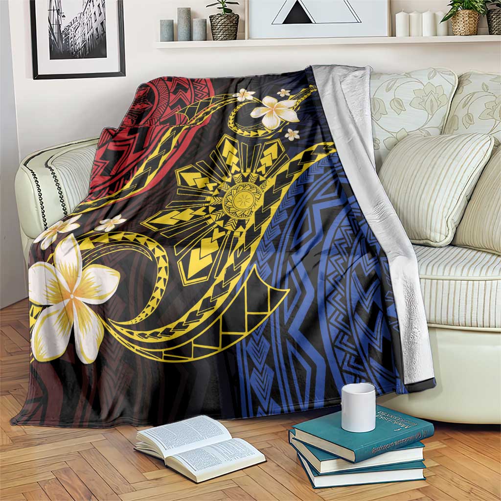 Philippines Spirit Tribal Sun Plumeria Blanket Red And Blue Polynesian Pattern