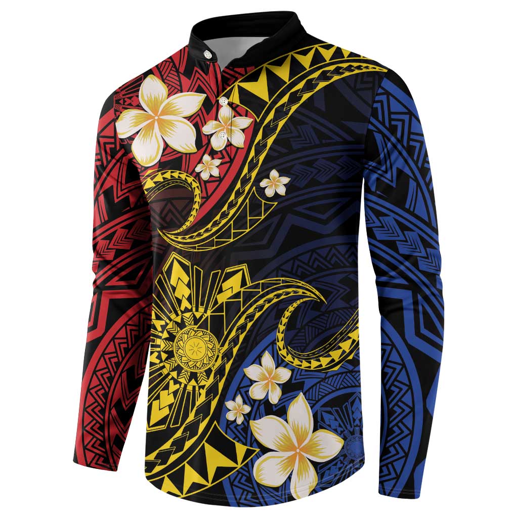 Philippines Spirit Tribal Sun Plumeria Button Sweatshirt Red And Blue Polynesian Pattern