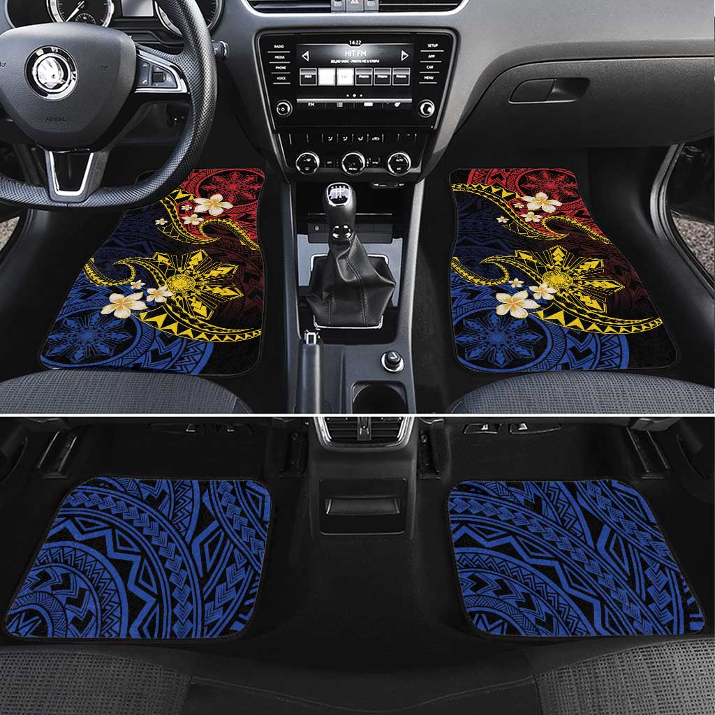Philippines Spirit Tribal Sun Plumeria Car Mats Red And Blue Polynesian Pattern
