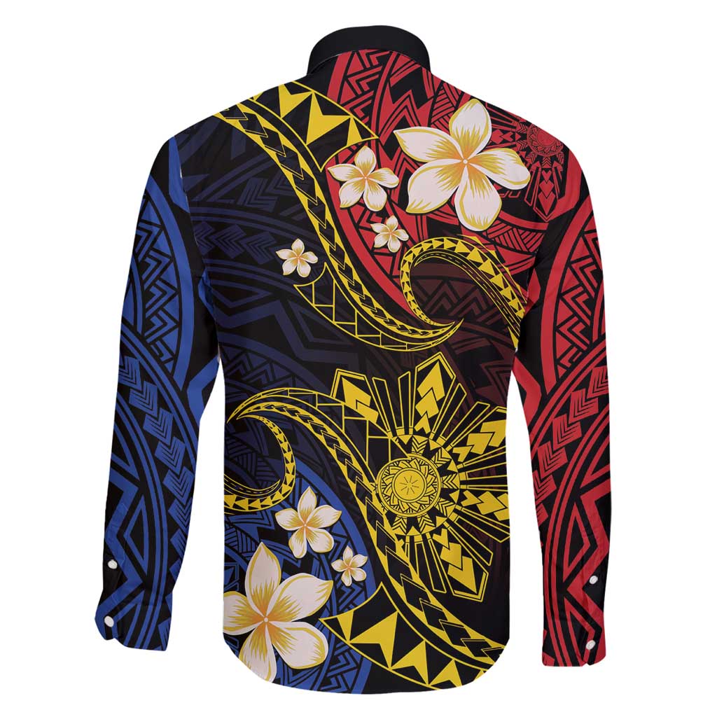 Philippines Spirit Tribal Sun Plumeria Family Matching Long Sleeve Bodycon Dress and Hawaiian Shirt Red And Blue Polynesian Pattern