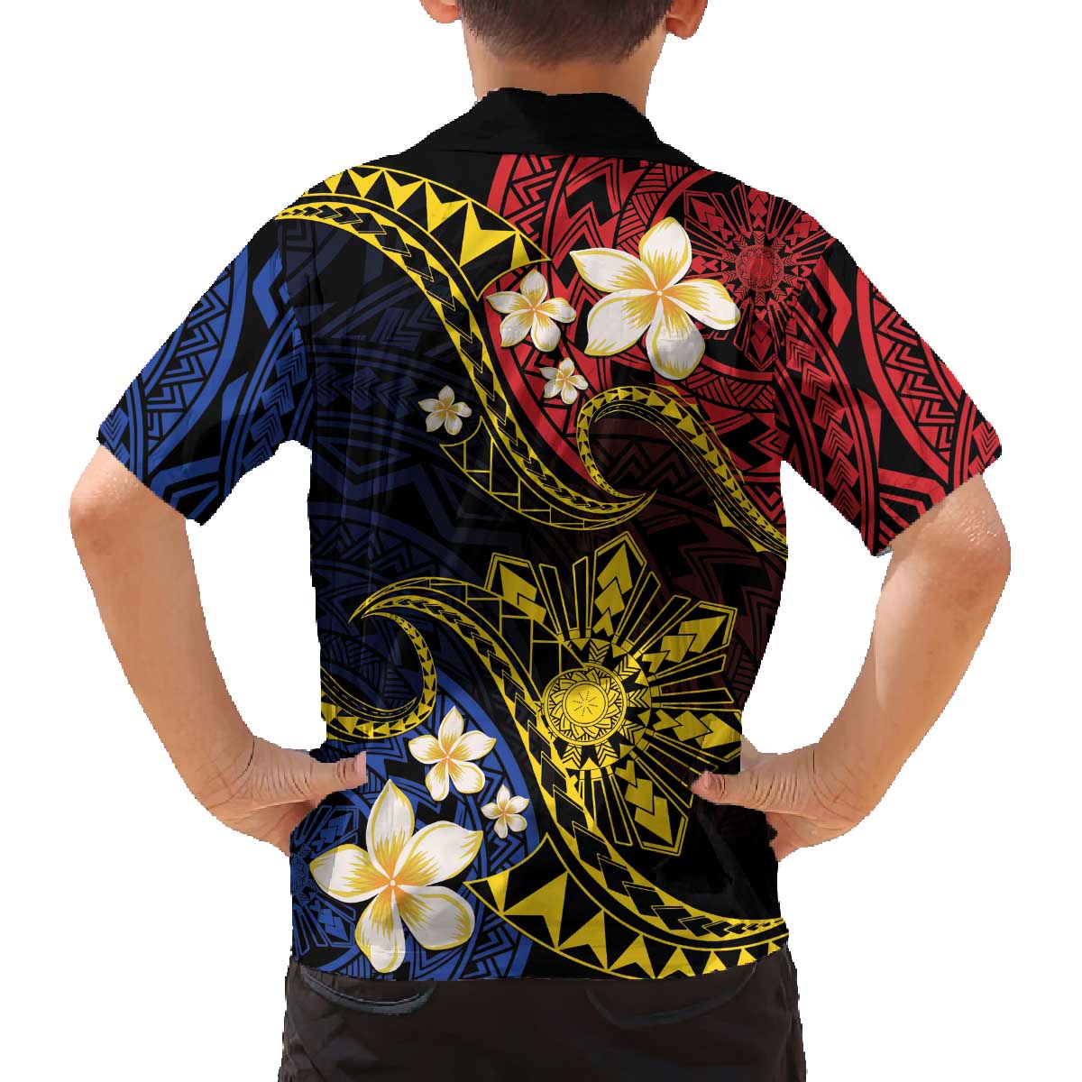 Philippines Spirit Tribal Sun Plumeria Family Matching Off The Shoulder Long Sleeve Dress and Hawaiian Shirt Red And Blue Polynesian Pattern