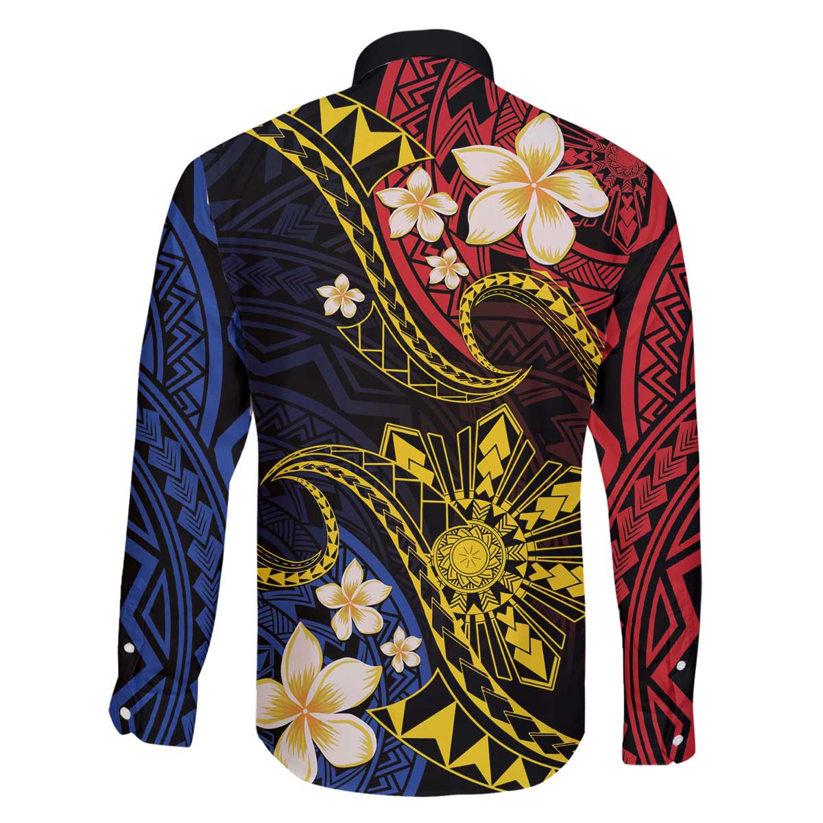 Philippines Spirit Tribal Sun Plumeria Family Matching Off The Shoulder Long Sleeve Dress and Hawaiian Shirt Red And Blue Polynesian Pattern