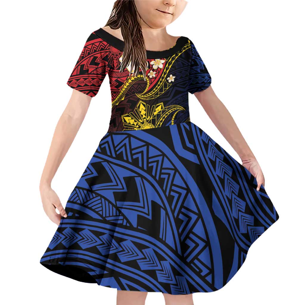 Philippines Spirit Tribal Sun Plumeria Family Matching Off Shoulder Short Dress and Hawaiian Shirt Red And Blue Polynesian Pattern