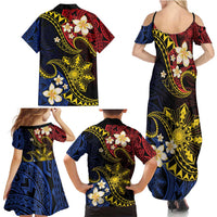 Philippines Spirit Tribal Sun Plumeria Family Matching Summer Maxi Dress and Hawaiian Shirt Red And Blue Polynesian Pattern