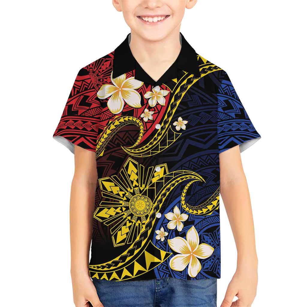 Philippines Spirit Tribal Sun Plumeria Family Matching Tank Maxi Dress and Hawaiian Shirt Red And Blue Polynesian Pattern