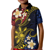 Philippines Spirit Tribal Sun Plumeria Kid Polo Shirt Red And Blue Polynesian Pattern