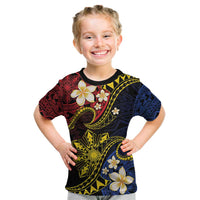 Philippines Spirit Tribal Sun Plumeria Kid T Shirt Red And Blue Polynesian Pattern