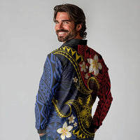 Philippines Spirit Tribal Sun Plumeria Long Sleeve Polo Shirt Red And Blue Polynesian Pattern