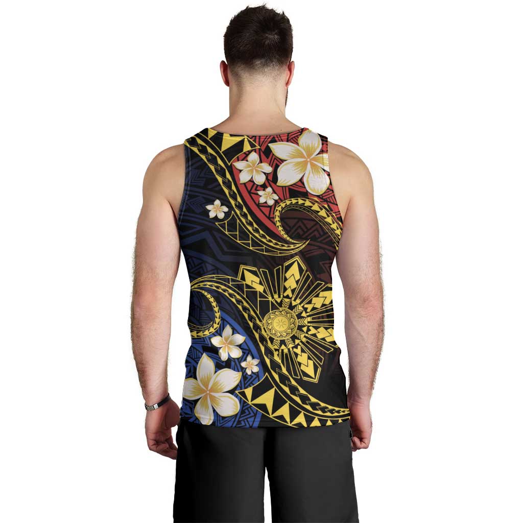 Philippines Spirit Tribal Sun Plumeria Men Tank Top Red And Blue Polynesian Pattern
