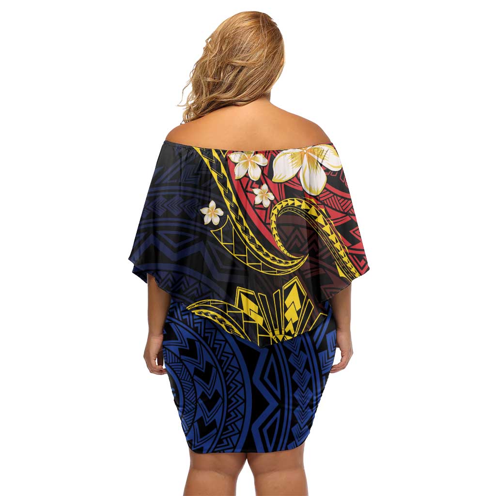 Philippines Spirit Tribal Sun Plumeria Off Shoulder Short Dress Red And Blue Polynesian Pattern