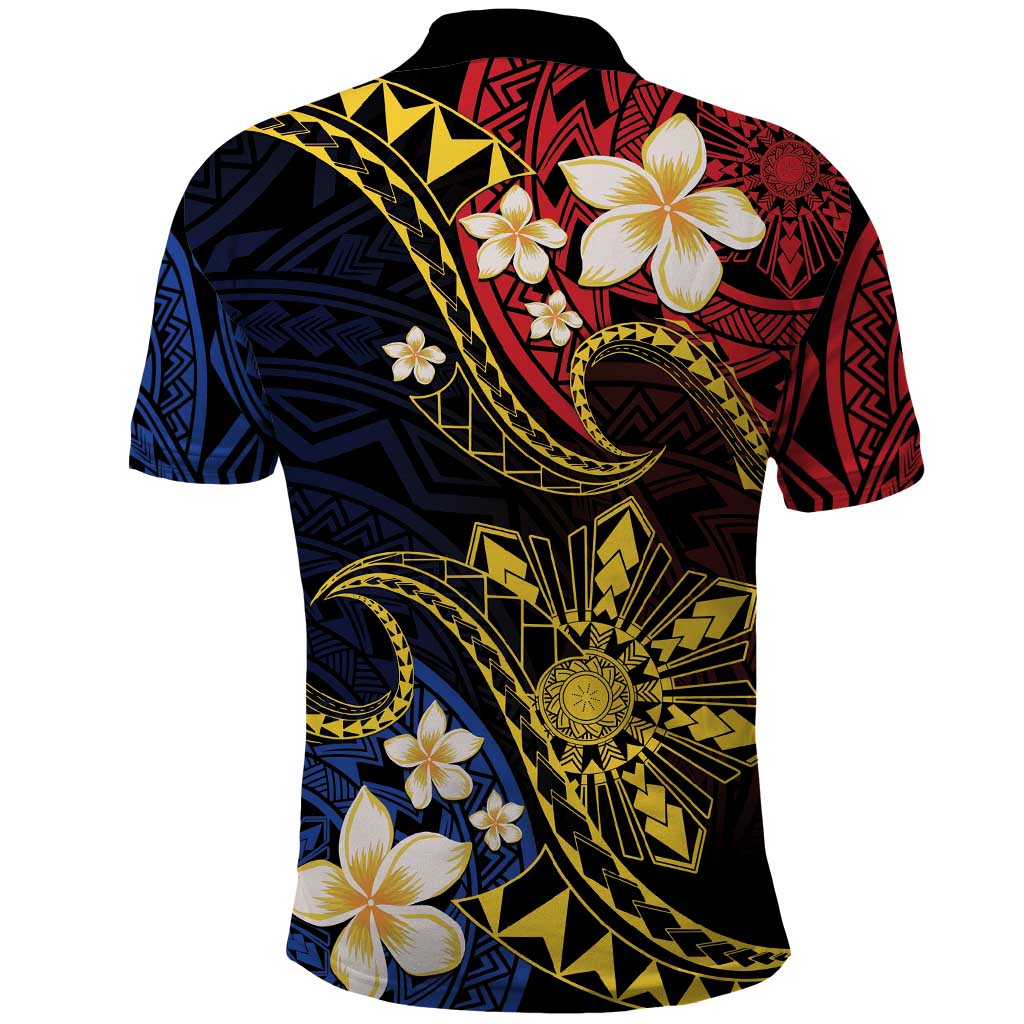 Philippines Spirit Tribal Sun Plumeria Polo Shirt Red And Blue Polynesian Pattern
