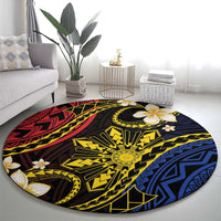 Philippines Spirit Tribal Sun Plumeria Round Carpet Red And Blue Polynesian Pattern