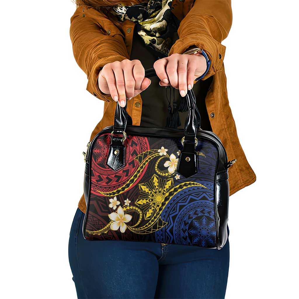 Philippines Spirit Tribal Sun Plumeria Shoulder Handbag Red And Blue Polynesian Pattern