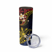 Philippines Spirit Tribal Sun Plumeria Skinny Tumbler Red And Blue Polynesian Pattern