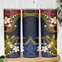 Philippines Spirit Tribal Sun Plumeria Skinny Tumbler Red And Blue Polynesian Pattern