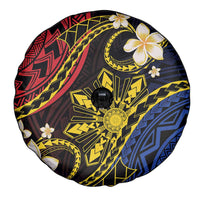 Philippines Spirit Tribal Sun Plumeria Spare Tire Cover Red And Blue Polynesian Pattern