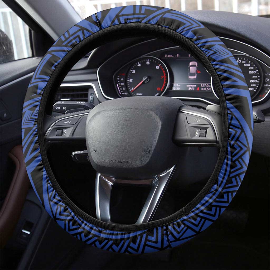 Philippines Spirit Tribal Sun Plumeria Steering Wheel Cover Red And Blue Polynesian Pattern