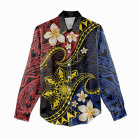 Philippines Spirit Tribal Sun Plumeria Women Casual Shirt Red And Blue Polynesian Pattern