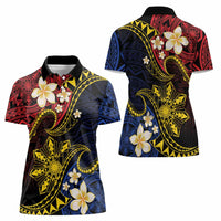Philippines Spirit Tribal Sun Plumeria Women Polo Shirt Red And Blue Polynesian Pattern