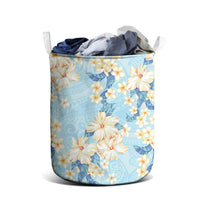 Hawaii Hibiscus Plumeria Blue Laundry Basket Polynesian Pattern