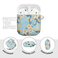 Hawaii Hibiscus Plumeria Blue AirPods Case Polynesian Pattern