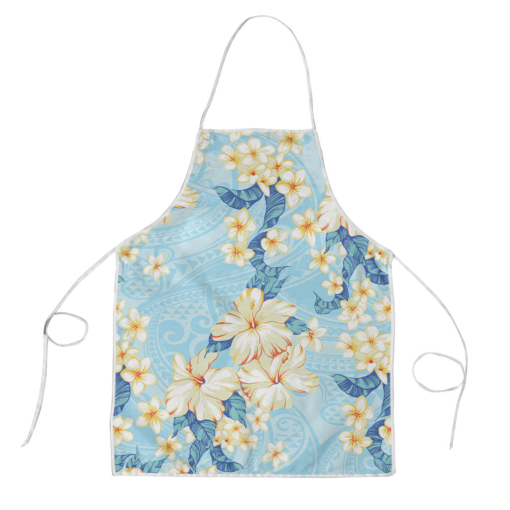 Hawaii Hibiscus Plumeria Blue Apron Polynesian Pattern