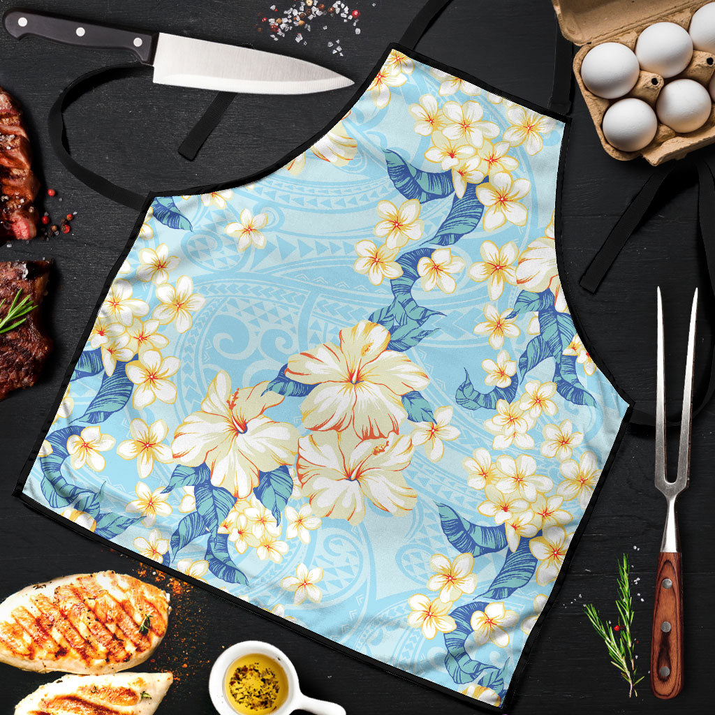 Hawaii Hibiscus Plumeria Blue Apron Polynesian Pattern