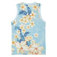 Hawaii Hibiscus Plumeria Blue Basketball Jersey Polynesian Pattern