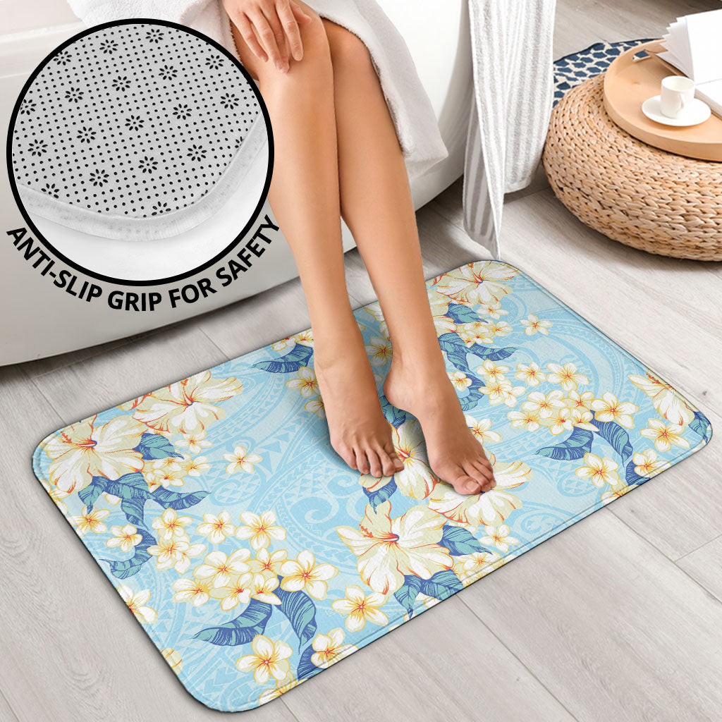 Hawaii Hibiscus Plumeria Blue Bathroom Set Polynesian Pattern