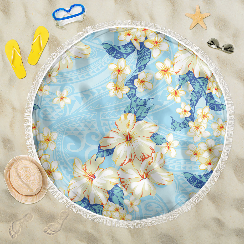 Hawaii Hibiscus Plumeria Blue Beach Blanket Polynesian Pattern