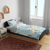 Hawaii Hibiscus Plumeria Blue Bedding Set Polynesian Pattern