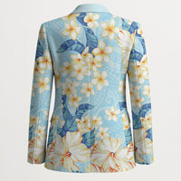 Hawaii Hibiscus Plumeria Blue Blazer Polynesian Pattern