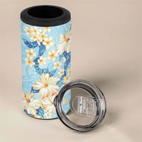 Hawaii Hibiscus Plumeria Blue 4 in 1 Can Cooler Tumbler Polynesian Pattern