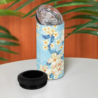 Hawaii Hibiscus Plumeria Blue 4 in 1 Can Cooler Tumbler Polynesian Pattern