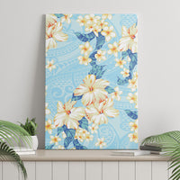 Hawaii Hibiscus Plumeria Blue Canvas Wall Art Polynesian Pattern