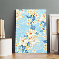 Hawaii Hibiscus Plumeria Blue Canvas Wall Art Polynesian Pattern