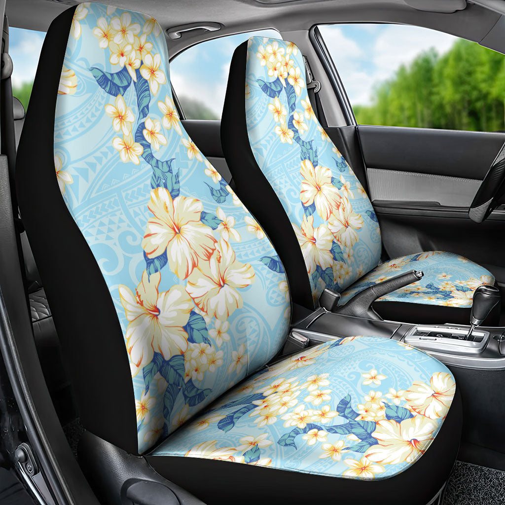 Hawaii Hibiscus Plumeria Blue Car Seat Cover Polynesian Pattern