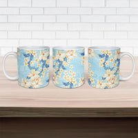Hawaii Hibiscus Plumeria Blue Ceramic Mug Polynesian Pattern